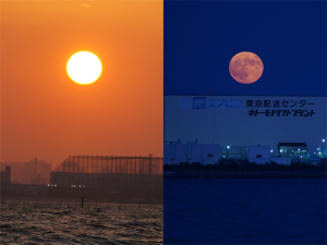 空と海のショー60分！ スーパームーンの東京湾岸、実は夕日も美しかった件